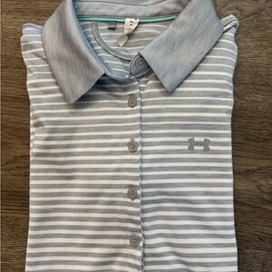 Under Armour Women's Gray & White Striped Polo (M)